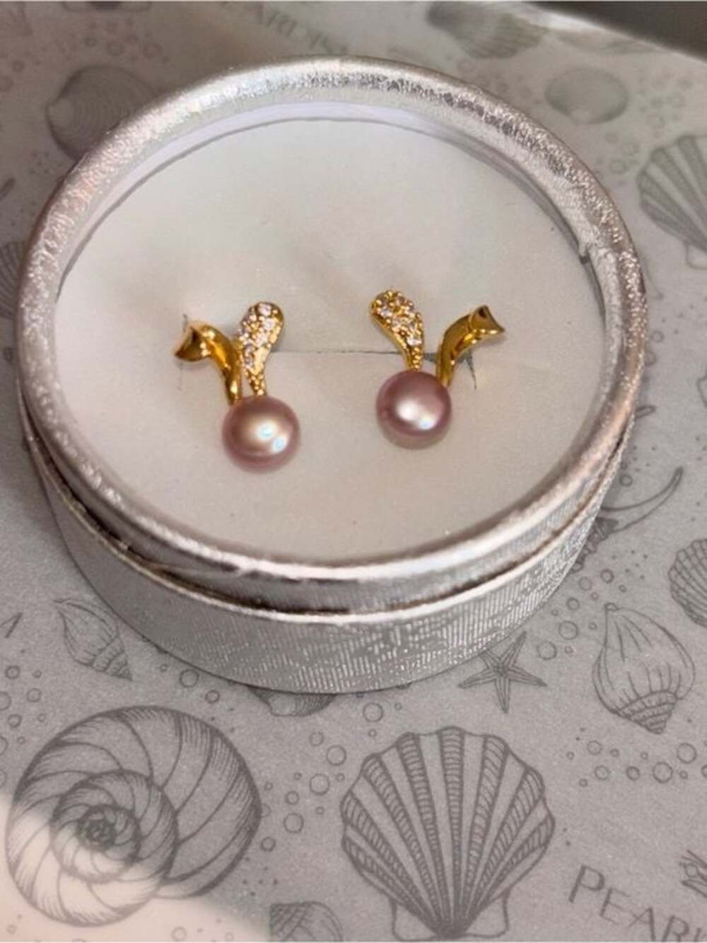 18K Gold Plated Pink Freshwater Pearl Bunny Ear Stud Earrings | CZ Accents